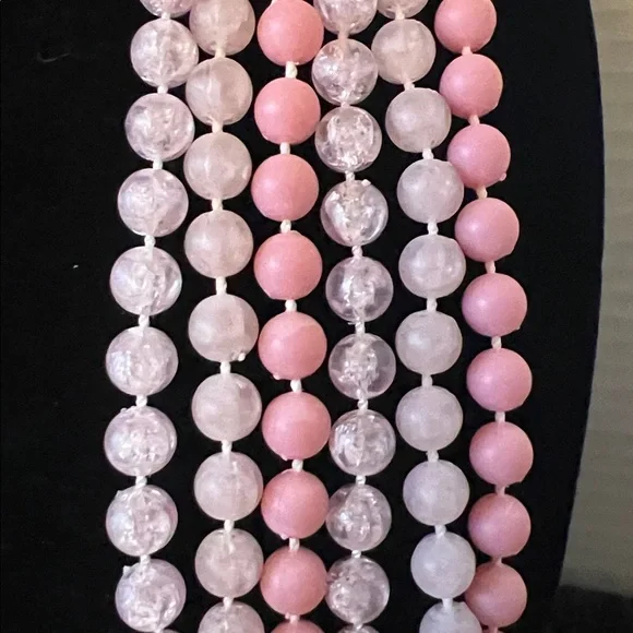 Elegant Pink 3 Strand Beaded Necklace 26” Drop - Picture 2 of 6
